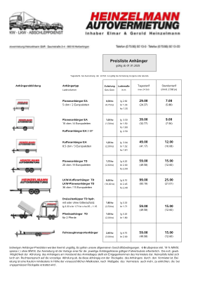Preisliste Anhänger Vorschau