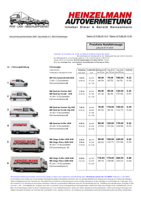 Preisliste Transporter & LKW Vorschau