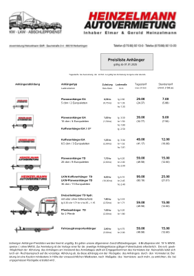 Preisliste PKW Vorschau